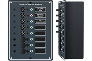 Haoguo AC Main 6 Positions Circuit Breaker Panel with Red Reverse Polarity LED Indicator, Included Free AC Isolation Back Cov