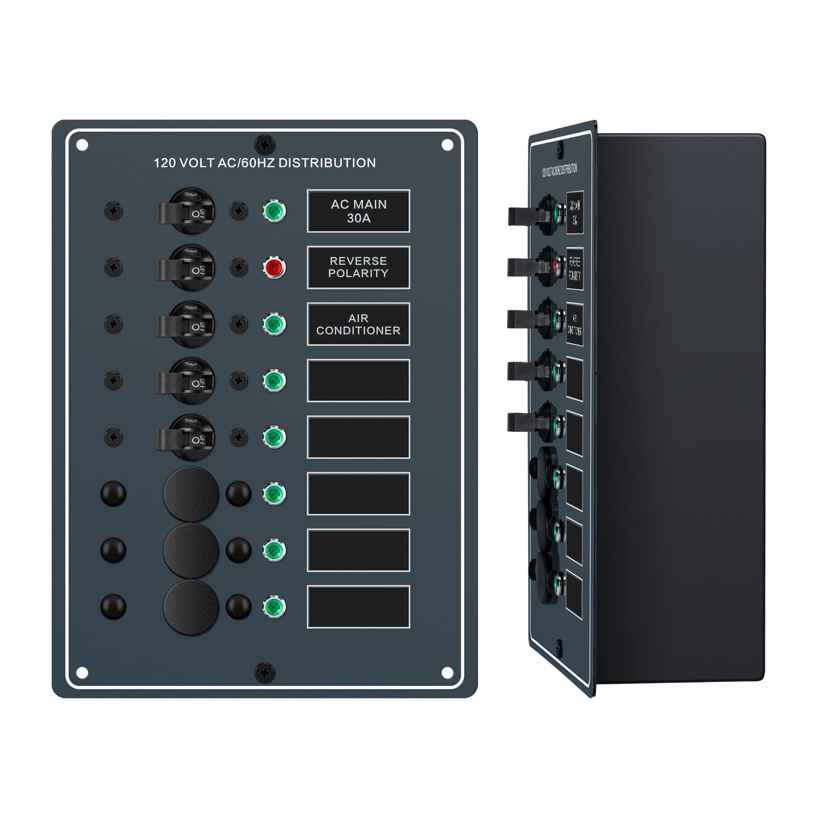 Photo 1 of Haoguo AC Main 6 Positions Circuit Breaker Panel with Red Reverse Polarity LED Indicator, Included Free AC Isolation Back Cover, Pre-Wired, Ideal for Marine RV Yacht