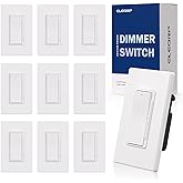 ELEGRP Dimmer Light Switch for 300W Dimmable LED/CFL Lights and 600W INC/HAL Bulbs, Single Pole/3-Way LED Slide Dimmer Light Switch, Wall Plate Included, UL Listed, 10 Pack, White