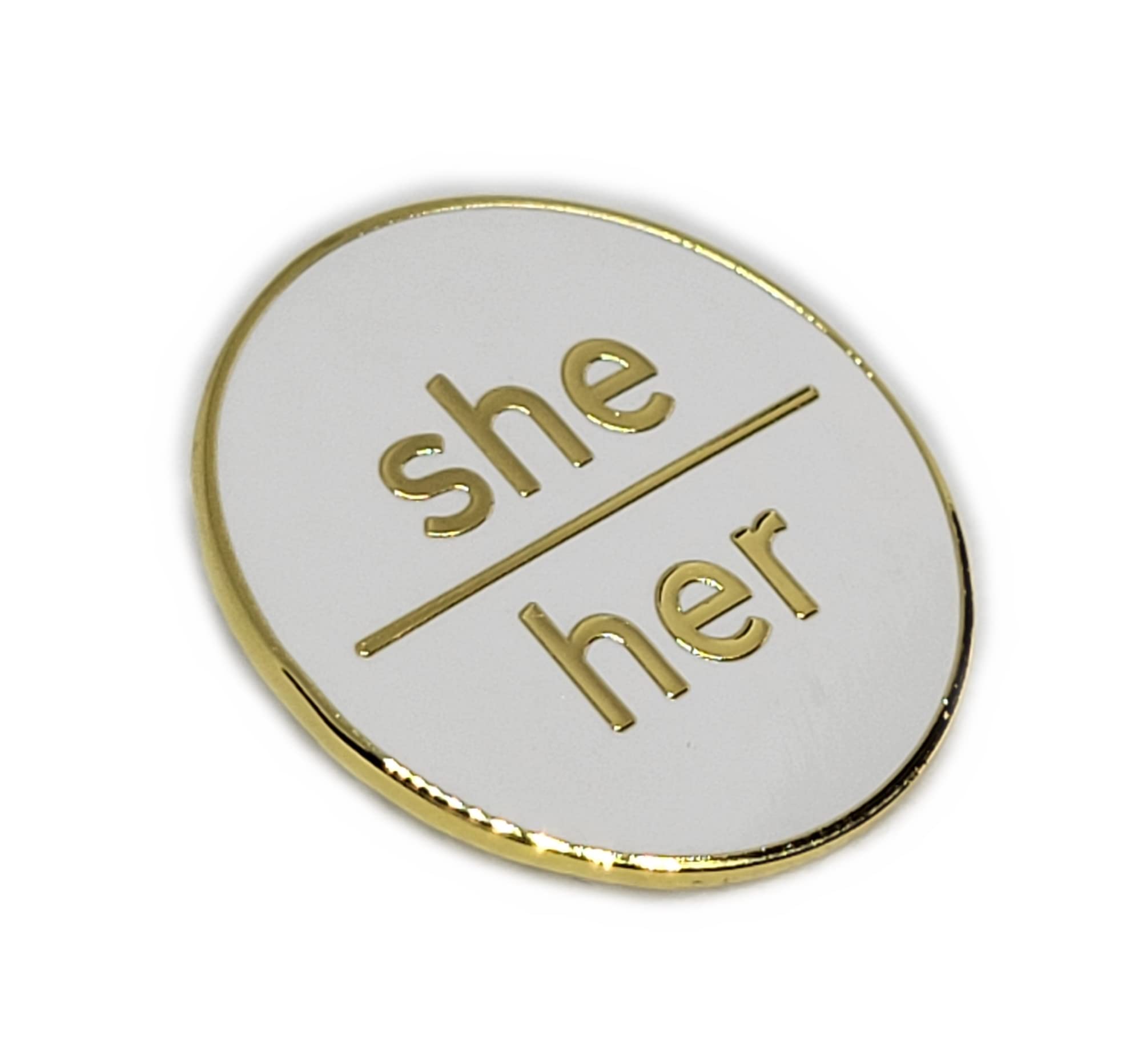 She Her Pronoun Pin White Hard Enamel Gold Finish Pronoun Lowercase Minimalist