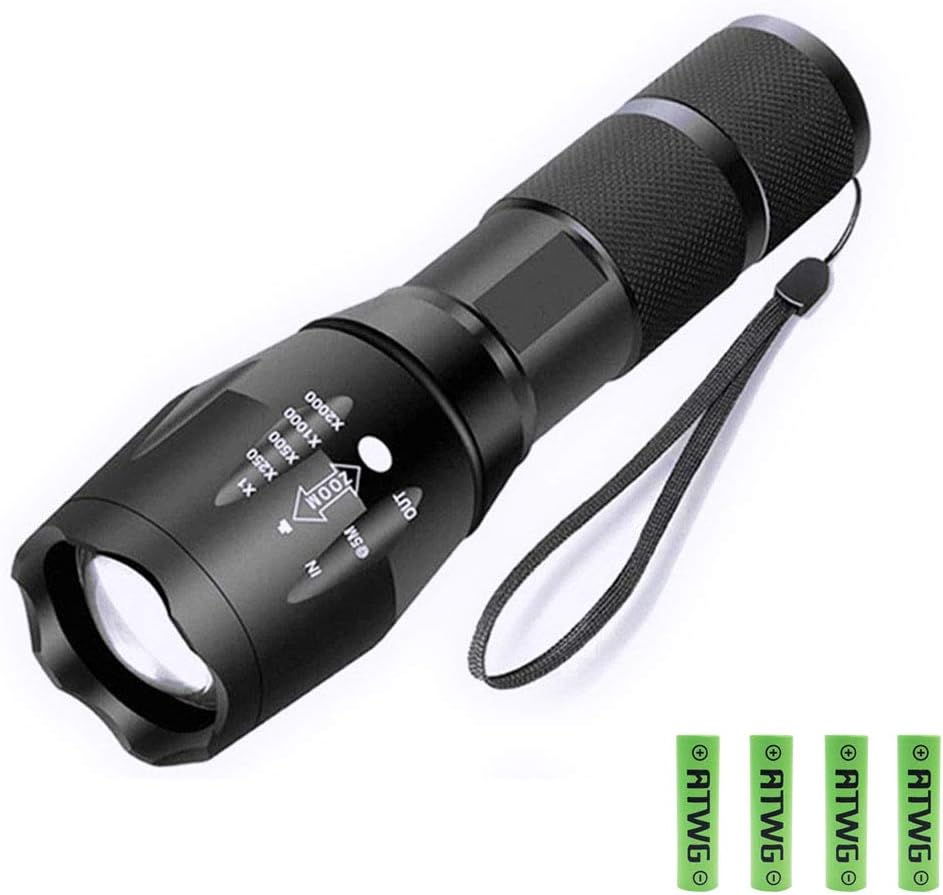 4 Pack 3400mAh Rechargeable 3.7V 1865O Battery + Zoomable 5 Modes LED Flashlight Torch Kit