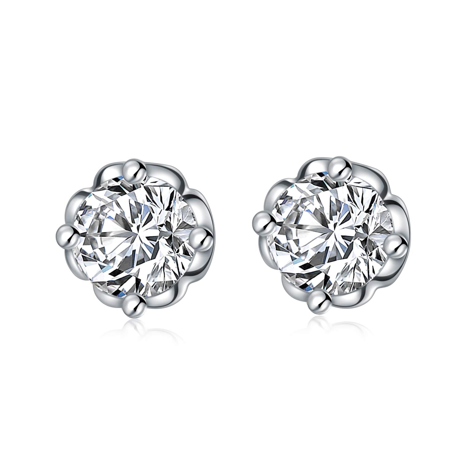 LONAGO Cubic Zirconia Stud Earrings 925 Sterling Silver Sparkly Flower Earrings Jewelry for Women