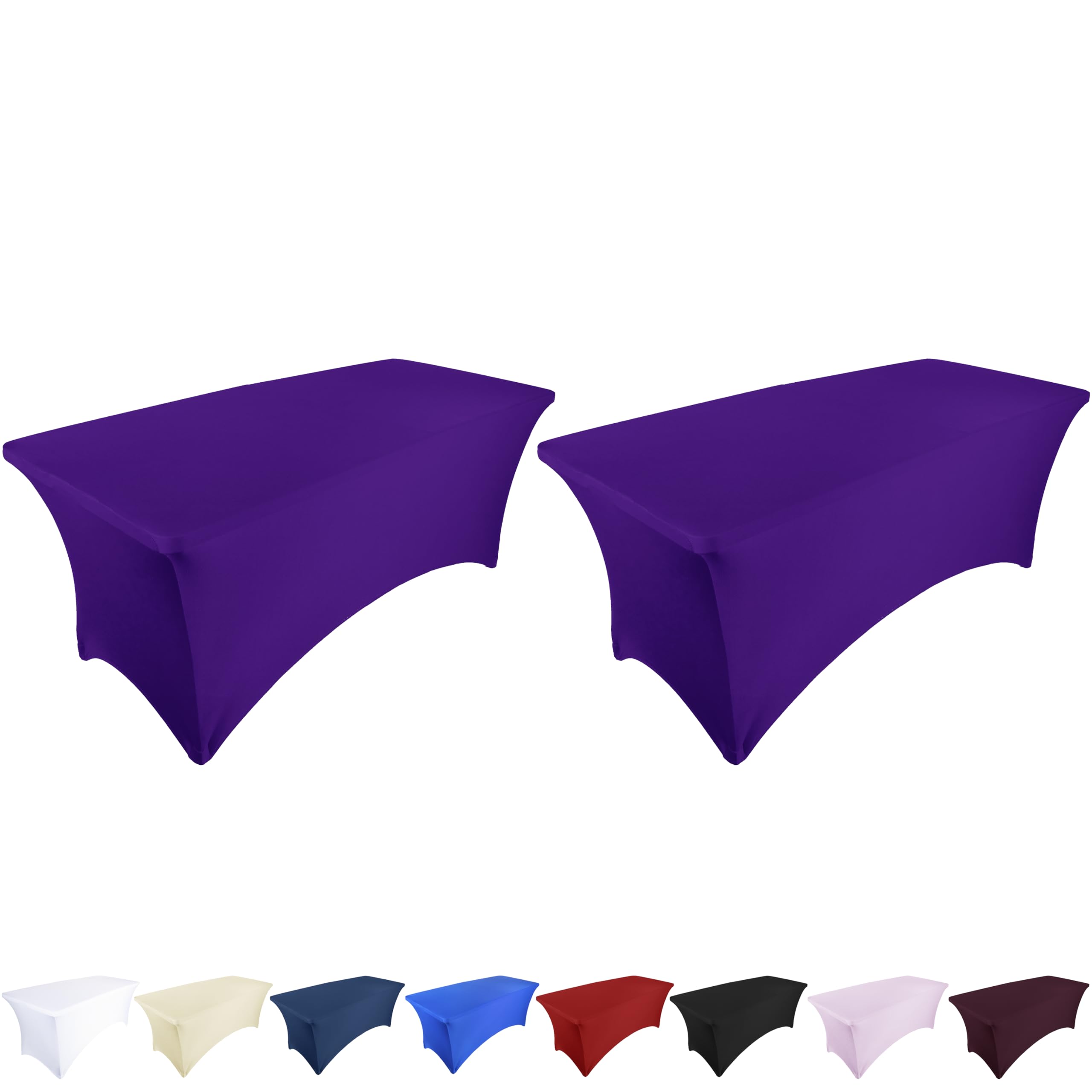 Ocves Stretch Tablecloth 6FT Spandex Table Covers 2 Pack Polyester Fitted Rectangular Stretchable Table Cover Wedding Party Cocktail Craft Exhibitions Washable Table Cover Purple 6ft (2pcs) — image 1