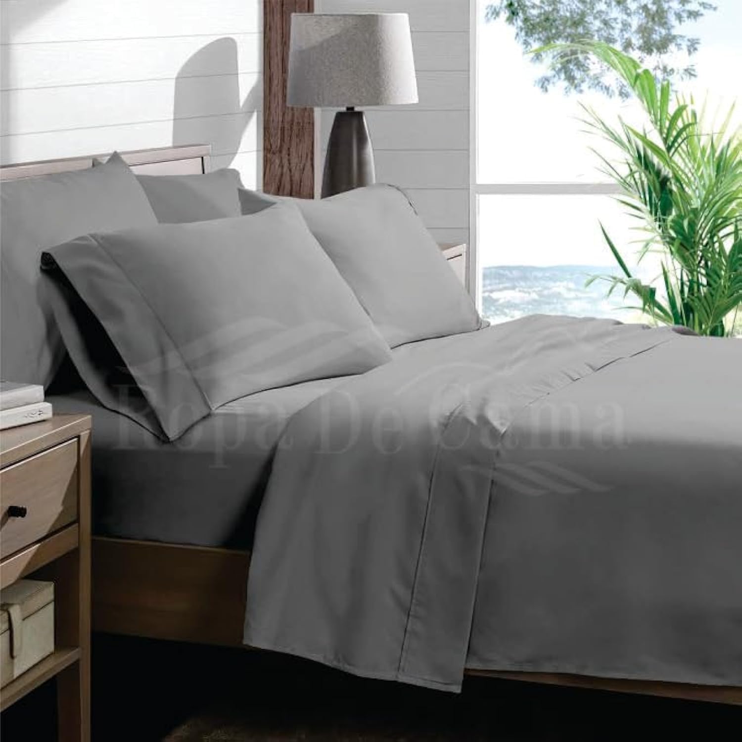 Ropa De Cama 100% Cotton Blend Hotel Quality Silver Grey Fitted Sheet 30cm (12 Inch) Extra Deep Pocket Super King Fitted Sheet 180 X 200 cm And 2PC Pillow Case 50 X 90 cm (Superking,Silver Grey)