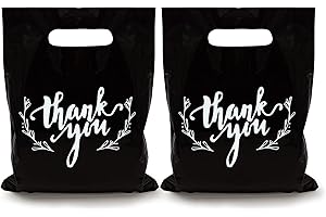 KEEPARTY 100 PCS Small Thank You Merchandise Bags Plastic Goodie Bags Party Favor Bags for Birthday Party Baby Shower Wedding Merchandise Gifts Trade Shows (Black)