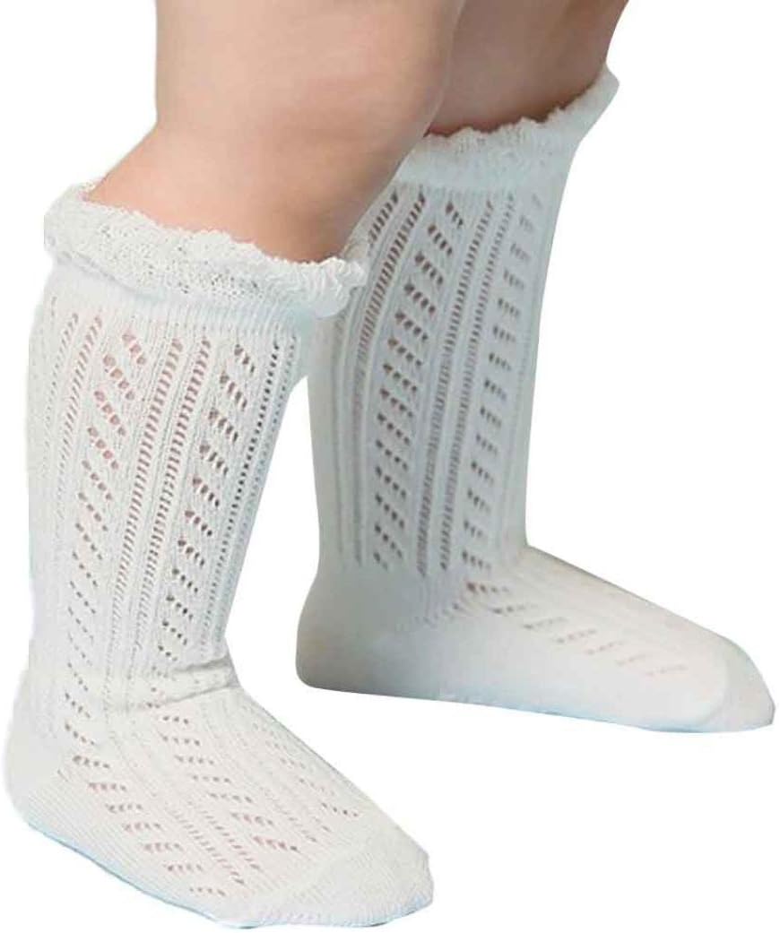 Switchali Baby Girl Knitting Mesh Tights Cotton Cute Children High Socks for 0-2 Years Old Baby (White)