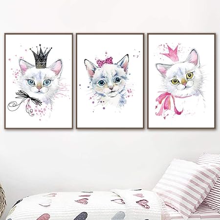 Suuyar Moda Linda Caricatura Gato Corona Estrella Pared Arte Lienzo