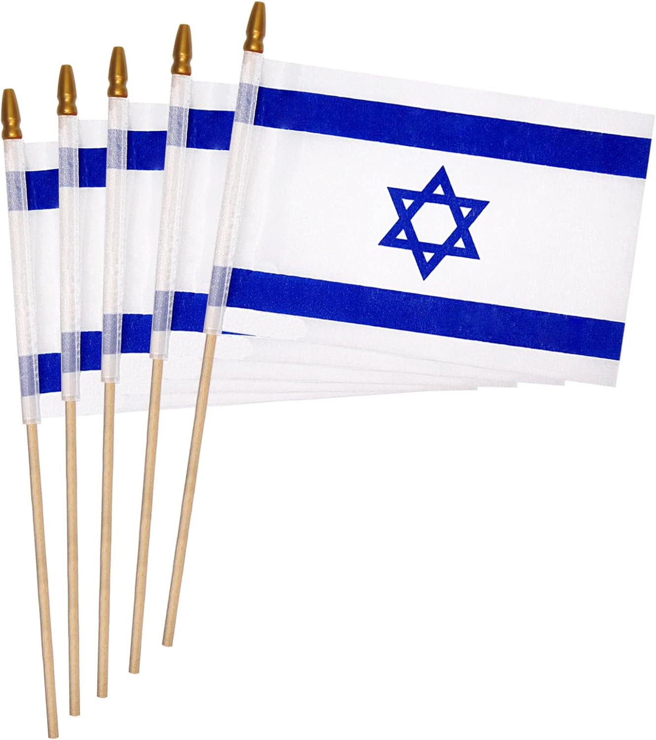 Flags - 12 Pack 5x8 Inch Small Israel Flags on Stick， Flag of Israel with Kid-Safe Spear Top, Polyester Full Color Tear-Resistant Flag, Patriotic and Party Decorations, Suitable for Parades, Festival Celebrations, Anniversaries, International Festivals