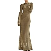 Saodimallsu Womens Crochet Cover Ups Long Sleeve Sexy Mesh Backless Knit Swimsuit Coverup Beach Maxi Dress