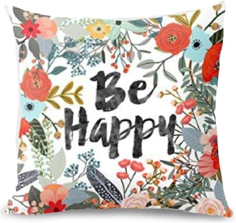 Decemter Be Happy Flower Thanksgiving Decoration Cotton Blend Cushion Cover18x18