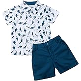 fhutpw Baby Toddler Boy Outfits 2T 3T 4T 5T Clothes Summer Kids Pattern Short Sleeve Button Down Shirt & Shorts Set