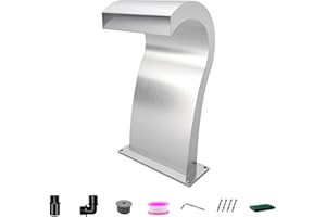 LONGRUNNEW Pool Waterfall Fountain Stainless Steel Fountain 22.60'' x 10.55'' x 14.57'' Silver Pool Fountains for Ground Pools Garden Outdoor Waterfalls Sheer Descent Pond Water Feature