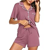 Ekouaer Womens Cotton Pajamas Set Classic Short Sleeve Pjs Set Soft Button Down Sleepwear Loungewear