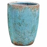 The Beach Chic Distressed Blue Turquoise Vase, Distressed Blue over Terracotta, 9 3/4” Tall, (25cm) By Whole House Worlds