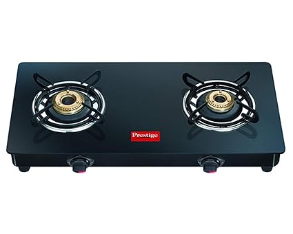 Prestige Magic LP Gas Stove gtmc 02 with Powder Coated Body Glass Glass Top, 2 Brass Burner