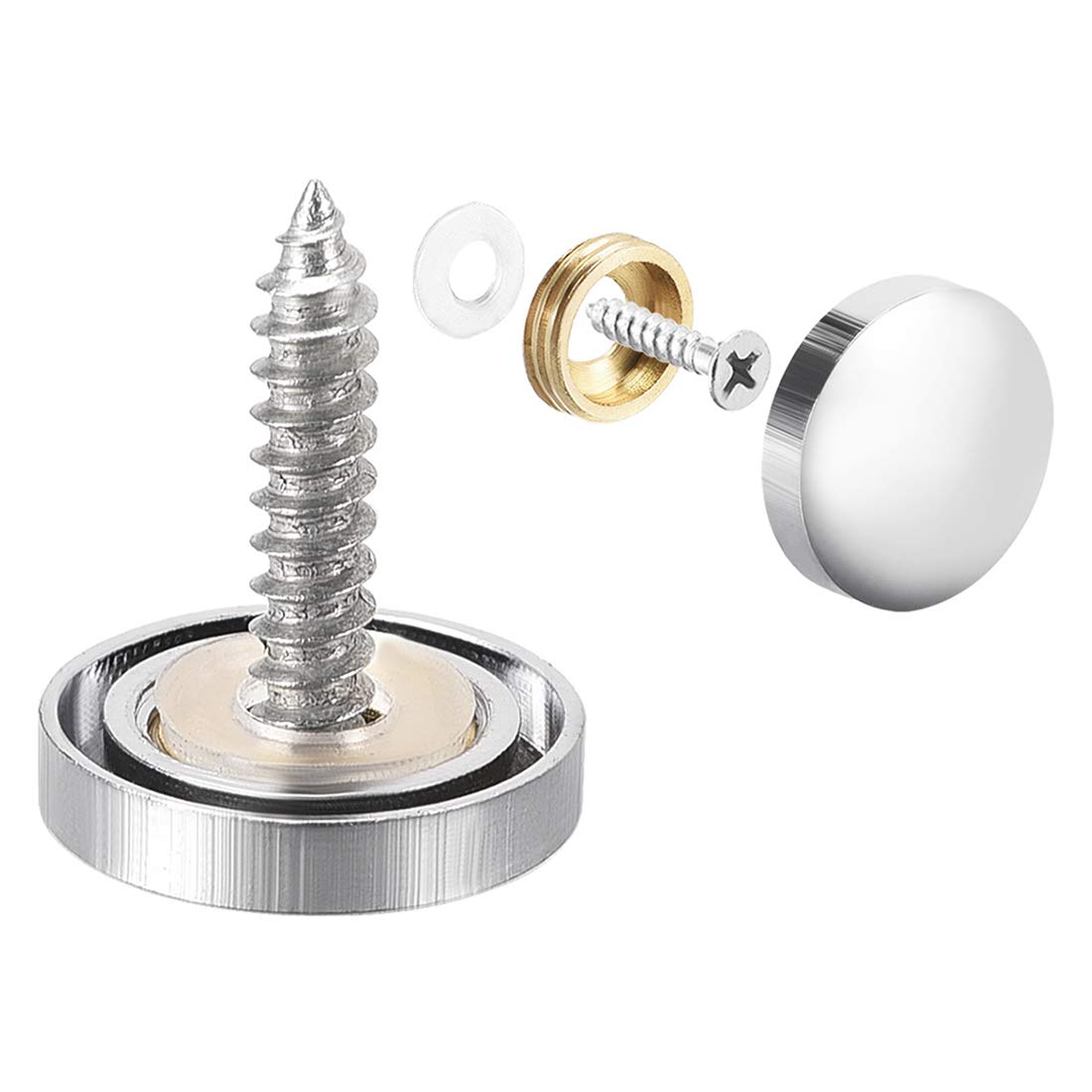sourcing map Mirror Screws, Decorative Cap Fasteners Cover Nails, Electroplated, Bright Silvery 16mm/0.63" Brass 12pcs
