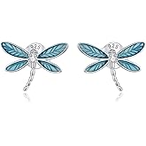 WOSTU Dog Puppy Stud Earrings 925 Sterling Silver Butterfly Dragonfly Hypoallergenic Ear Buckles for Women Jewelry Gift