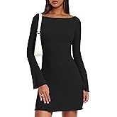 Darong Women's Long Sleeve Boat Neck Mini Dress Ribbed Knit Casual Bodycon A-Line Short Dresses Fall Winter Outfits