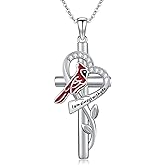LES OSEWA Cross Necklace Sterling Silver Four Leaf Clover/Cardinal/Hummingbird/Dragonfly/Key/Mustard Seed Religious Cross Pendant Jewelry Christian Gifts for Women Men