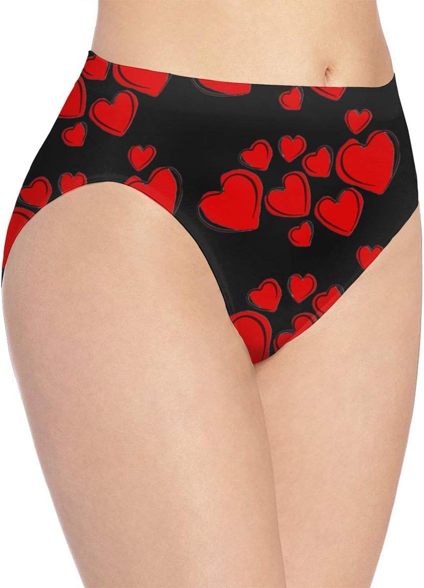 YJMHstore Valentine's Day Hearts Pattern Women Soft Underwear Breathable Brief Hipster Panties