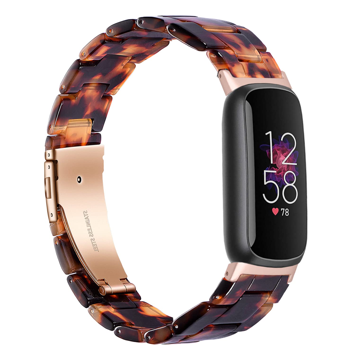 Wongeto Compatible with Fitbit Luxe/Luxe SE Straps for Women Girls, Resin Wristband Strap with Stainless Steel Buckle Replacement Bands for Fitbit Luxe accssorises (Rose Gold+Tortoise)