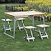Outsunny Height Adjustable Folding Outdoor Picnic Table w/ 4 Seats - Natural Wood and Silver