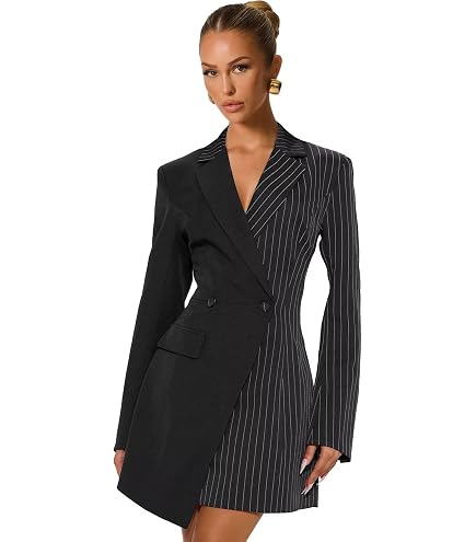 TiepTeer Striped Blazer Dress for Women Sexy Elegant Double Breasted Work Mini Dress Business Short Sleeve Black Blazer Dresses Size X-Small at Amazon Women's Clothing store