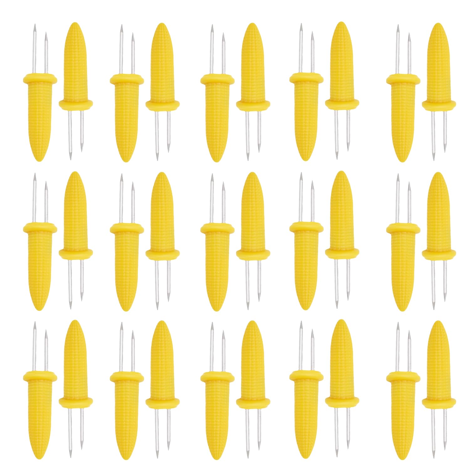 30 Pcs Stainless Steel Corn Holders, Sweetcorn Twin Forks for Grilling and Cooking, Durable Corn Cob Skewers for Home, Camping & Barbecues, Includes Yellow Handles for Easy Grip