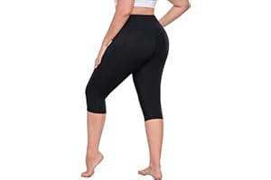 MEJING Womens Plus Size Capri Leggings with Pockets, Knee Length Yoga Pants, Non See Through High Waisted Workout Legging