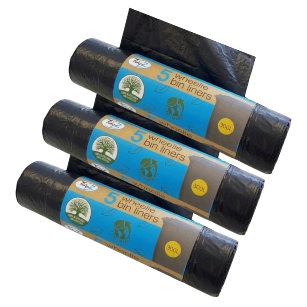 Tidy Z 15 x S 300L Outdoor Wheely Bin Liners Waste Bin Bags Fits Bins 230 x 143cm, Black