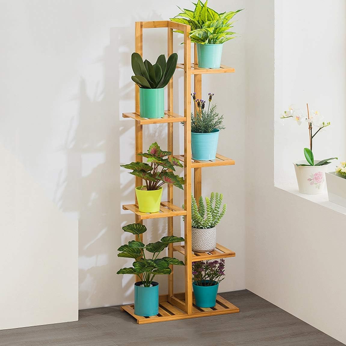 HLQW Bamboo Flower Rack, mehrstöckiger Indoor-Balkon, Green Lounge