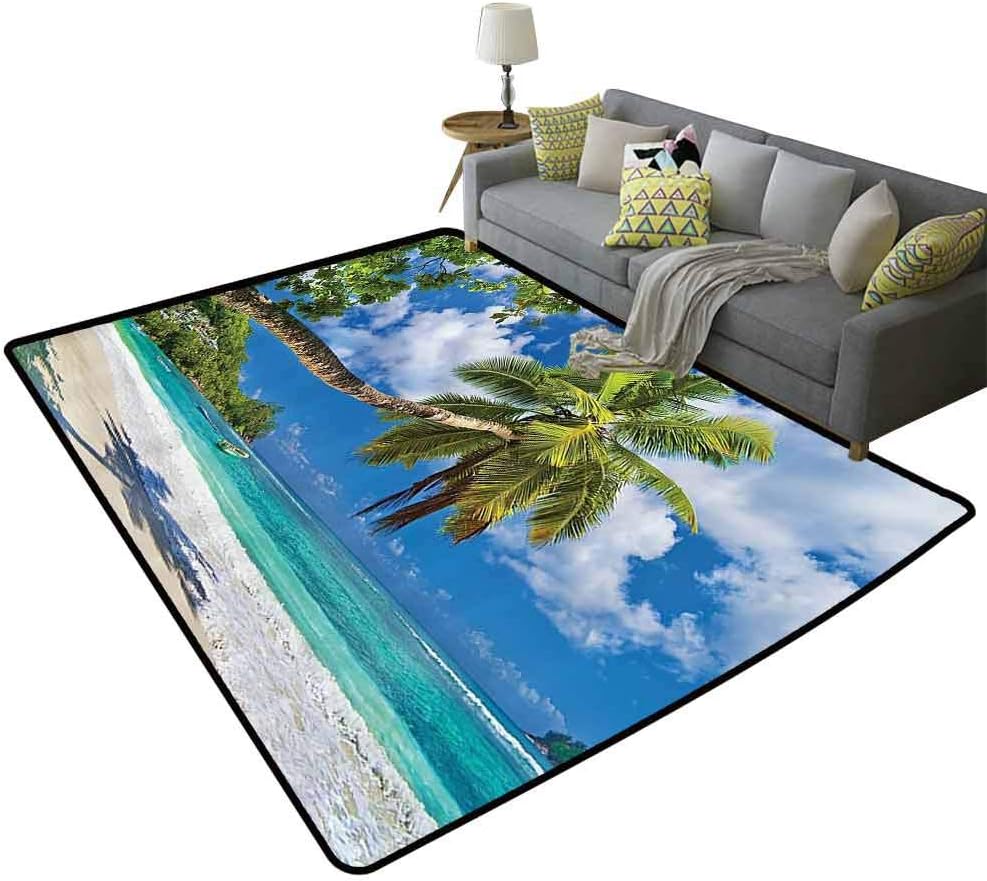 Tropical Seascape Nautical Decor Collection Rug Pad Ocean Sand Wooden Windows View Beach Picture Theme Artwork Travel Paradise Easy to Clean, 5'x 6'(150x180cm)
