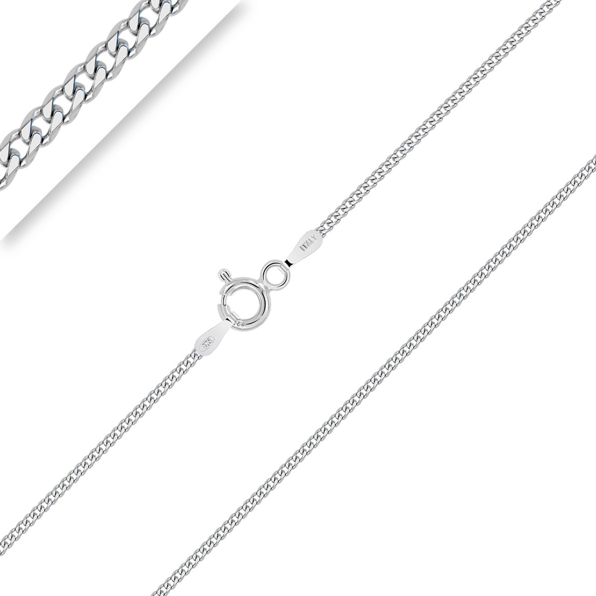 PLANETYS - 925 Sterling Silver Rhodium Finishing Diamond Cut Curb Chain Necklace for Children or Baby 1.2 mm Width Length: 13 Inches