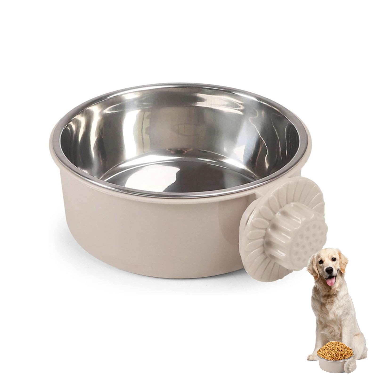 Pet Crate Bowls, Stainless Steel Dog Cage Hanging Bowl Removable Food Water Bowls for Dogs Cats Small Animals (GREY A)