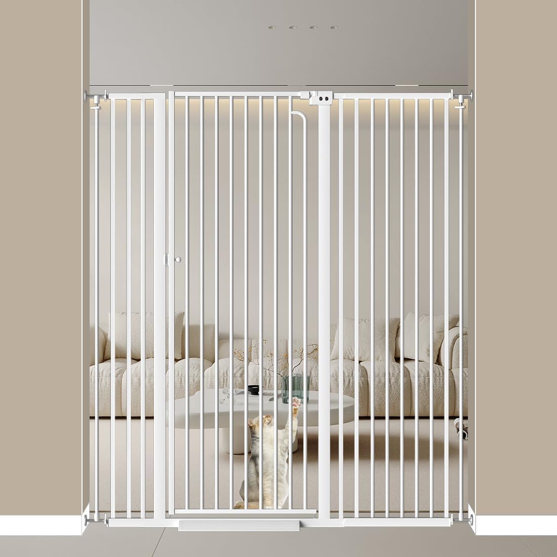 Photo 1 of 57"" Extra Tall Cat Gate for Doorways, 48.03'' - 52.76'' Wide High Pressure Mounted Dog Gate, Tall Pet Gates for Doorways No Drilling, Auto Close Safety Baby Gates for Dogs Cats(White)
