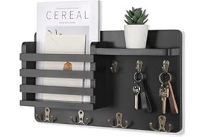 Nekon Porte-courrier mural avec crochets à clés pour couloir, décoration de ferme, trieur de lettres en pin naturel avec étag