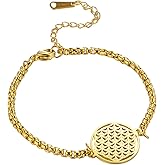 SIPURIS Women Bracelets-Flower of Life Bracelet Bangle Tree of Life Link Bracelet Charms Stainless Steel Hollowed Out Geometric Men Jewelry Gifts