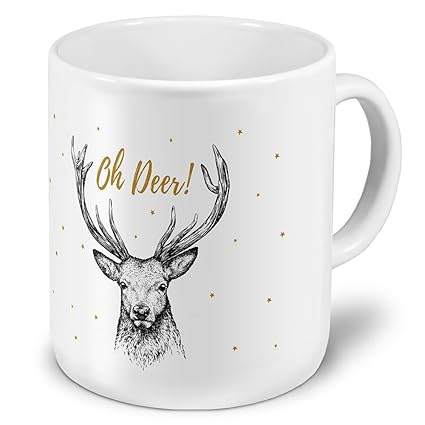 XXL Riesen-Tasse mit Motiv 'Oh Deer', Kaffeebecher, Mug, Becher, Kaffeetasse - Farbe Weiß
