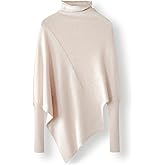 Ciovkis Women's Merino Wool Blend Oversized Sweater Fall Winter Turtleneck Ribbed Batwing Sleeve Asymmetrical Knit Pullover