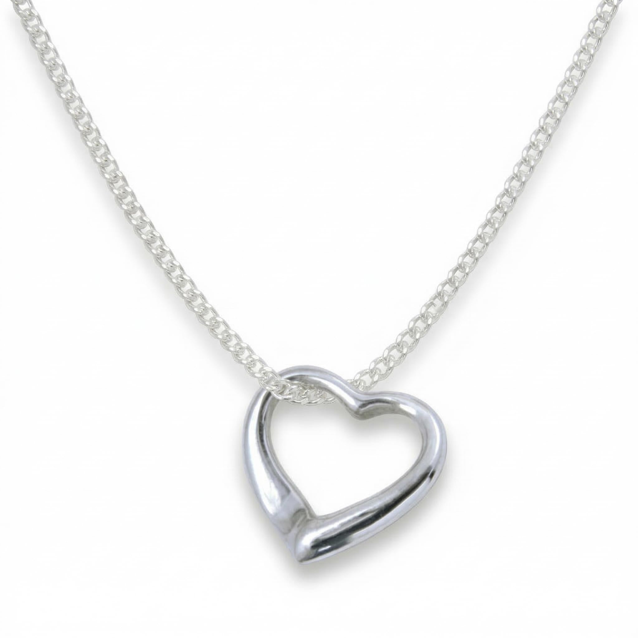 Heather Needham Childrens Sterling Silver Floating Heart Necklace on 15" (37cm) Silver Chain - Size: small 10mm. Genuine SOLID SILVER - NOT PLATED. Gift Boxed. 8029/15