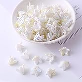 130Pcs Acrylic Trumpet Flower Beads for Jewelry Making AB Lily Flower Bead Caps Pastel Floral Beads for Earrings Necklace Bracelet DIY Craft Accessories Keychain(White)