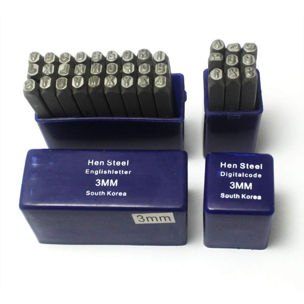 Oudtinz Number and Letter Stamp Set (36 Piece Punch Set/A-Z & 0-9) Industrial Grade Hardened Carbon Steel Metal - 1/8" (3mm) Characters - Perfect for Imprinting Metal, Wood, Plastic, Leather, More!