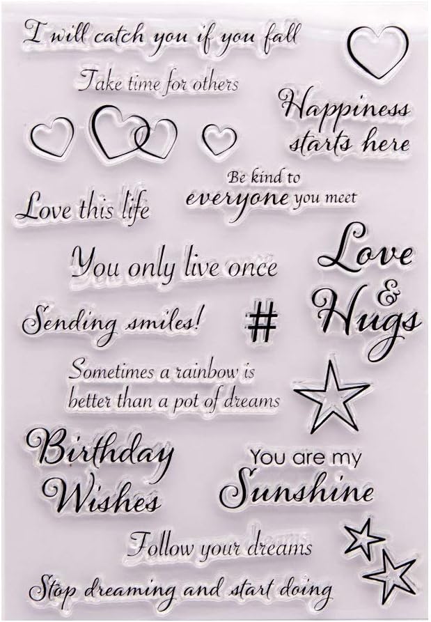 Sentiment Verses You Only Live Once Birthday Wishes Love Hugs You are My Sunshine Rubber Stamps Clear Stamps for Card Making Decoration and DIY Scrapbooking Rubber Stamps for Crafts