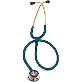 3M Littmann Classic II Pediatric Stethoscope, 2153, Stainless Steel Rainbow-Finish Chestpiece, 28" Caribbean Blue Tube, Brass