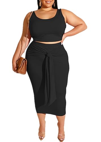 MRSFITOK Plus Size Women Piece Outfits Sets Sexy Tracksuit Midi
