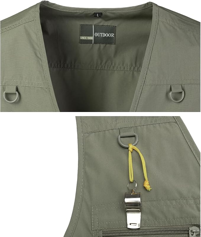 Herren Anglerweste Outdoor Weste mit Vielen Taschen Schnelltrocknend Sommerweste Funktionsweste Jagdweste Safari Fotografie Hundesport Weste, Grün, L — Foto 5 von 7