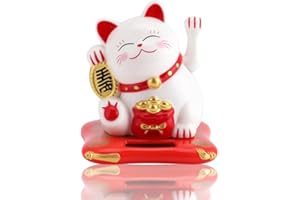 Lucky Cat, Solar Powered Cute Waving Cat Tiny Happy Welcoming Cats with Swinging Arm for Home Decoration Car Decoration Gift(