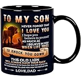 Fatbaby Birthday Coffee Mug Gifts for Son From Dad,Dad To My Son Gifts for Christmas Thanksgiving Farewell,Male Lion Black Tea Cup 11OZ