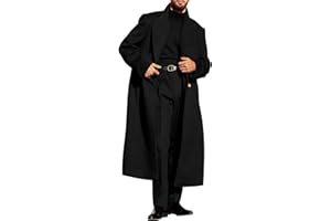 Runcati Mens Wool Blend Pea Coat Notched Collar Double Breasted Long Jacket Trench Coats Classic Winter Overcoat