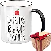 SUUURA-OO World’s Best Teacher Mug with Card/Teachers Appreciation Gifts for Women Men/Back to School Gift/Thank You Gifts for Teachers/Teacher Gift for Graduation Christmas Birthday